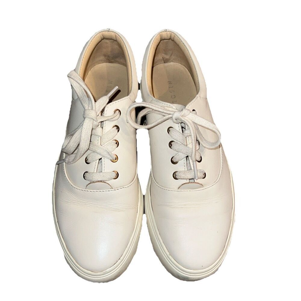 NISOLO Bria Go To Everyday Sneaker White Leather Women 7.5 minimalist monochrome